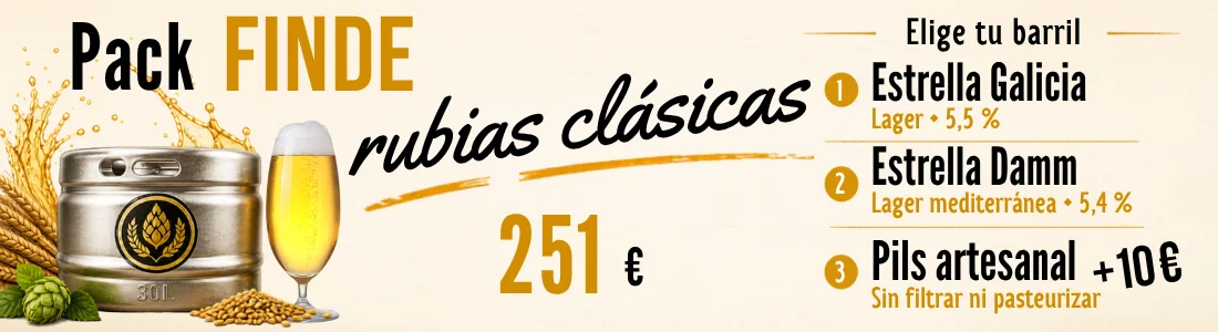 Pack FINDE alquiler grifo cerveza + barril rubia normal + transporte barcelona